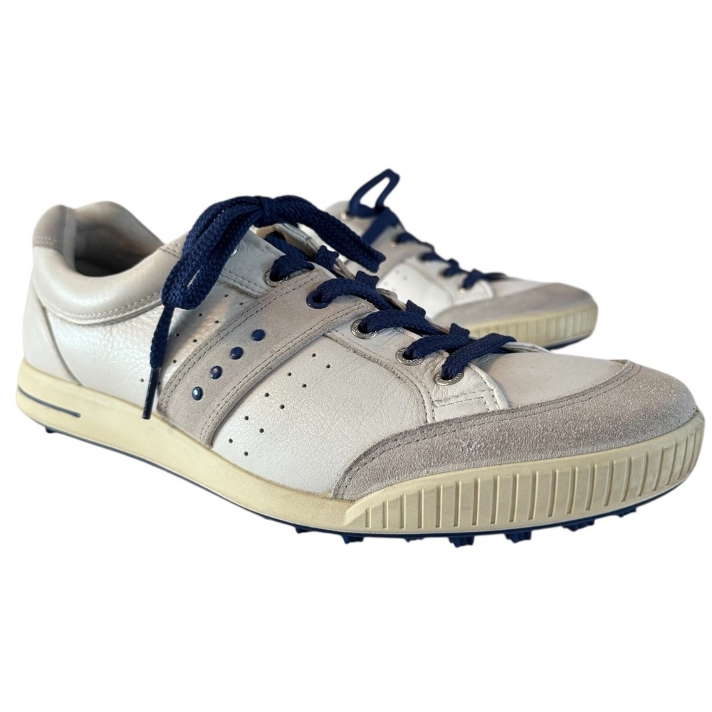 ECCO Street Premiere Spikeless Golf Shoes White Leather Blue Men's Sz 45 11-11.5